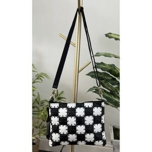 NEW AmeriLeather ZIGZAGGER Leather Shoulder Crossbod Bag/Purse Black White Check